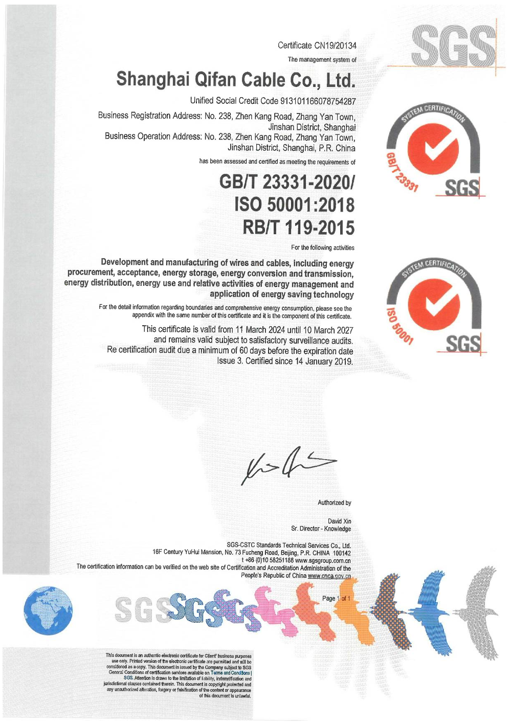 Management system for energy certificate